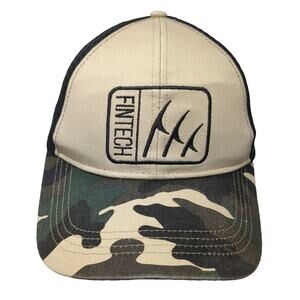 Fintech Trucker Hat Beige Camo One Size Mesh Back Snapback Graphic Patch